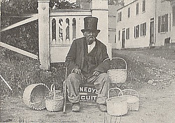 This is a rare postcard image of Calvin Plaisted, the Old Basket Man from the Kennebunkport, ME vicinity, circa 1902-5.  The original unused postcard (has extensive white bordering) is for sale in The unltd.com Store.